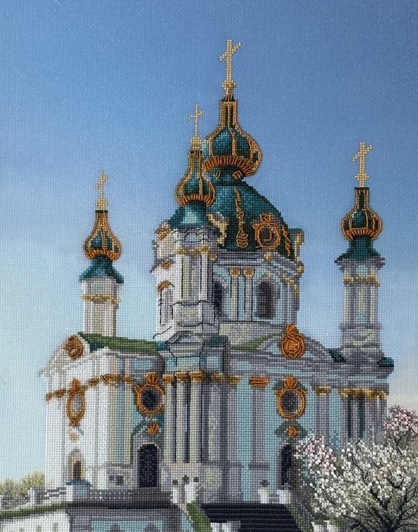 embroidered image of Ukrainian church