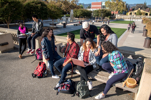 students in Sunken Garden