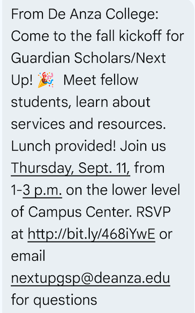 text message sent Aug. 25, 2025